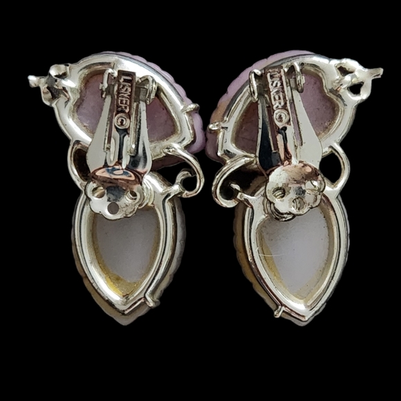 LISNER * Rare * Vintage SET!  LUCITE Leaves Lilac Necklace and Clip on Earrings - Picture 8 of 16